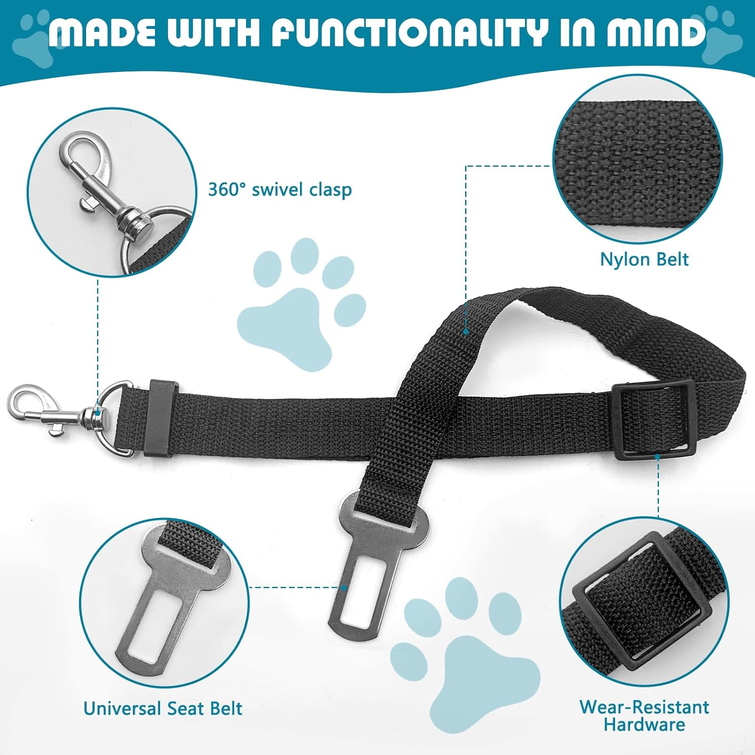 2 Pack Adjustable Dog Seat Belt for Car