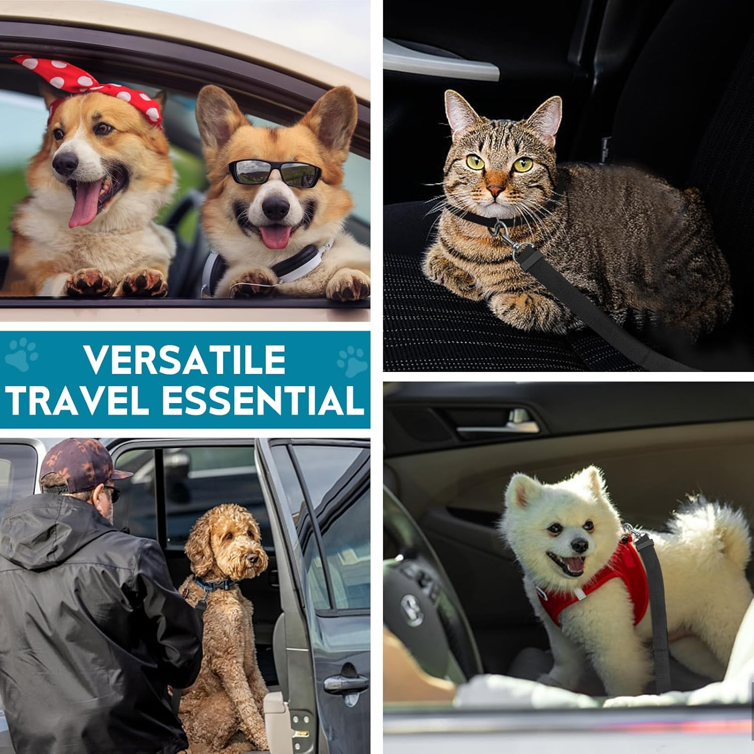 2 Pack Adjustable Dog Seat Belt for Car